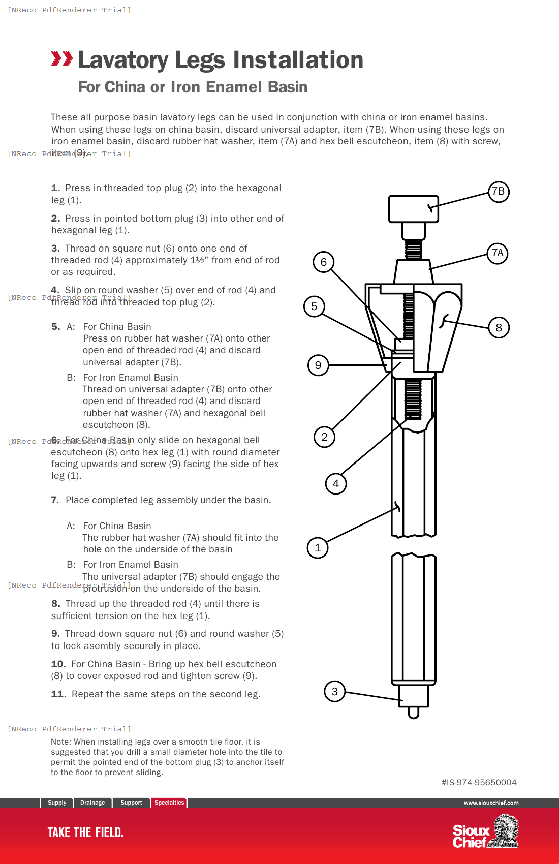974-95650004 - LAVATORY LEGS - INSTRUCTION SHEET.PDF Technical Document